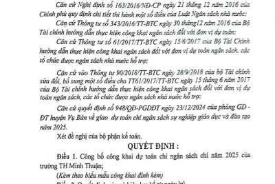 CÔNG KHAI TÀI CHÍNH THÁNG 1/2025